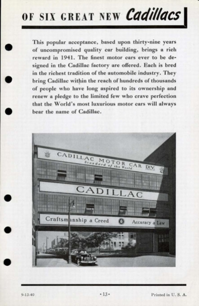 1941 Cadillac Salesmans Data Book Page 6